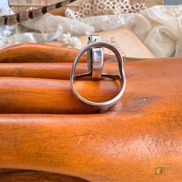 Vintage Sterling Silver Lapis Lazuli & Chrysoprase Spinner Bezel Ring Size 7.75 - Picture 11 of 14